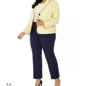 Le Suit Women’s 2-Piece Pant Suit Set Size 16 – NWT Yellow Blazer & Navy Pants,